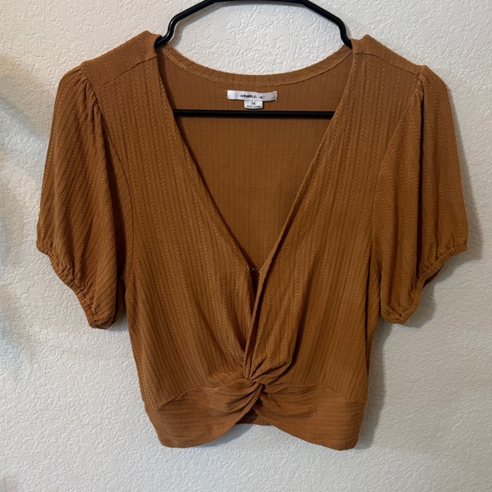 O’Neill Tan Twist-Front Blouse